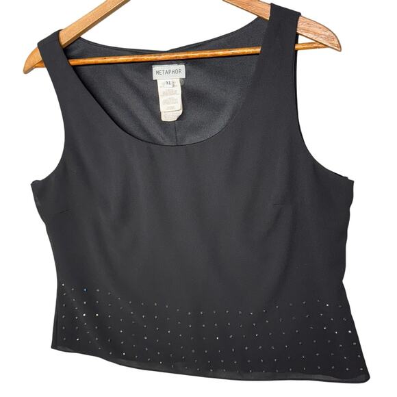 Metaphor Vintage SLeeveless Black Sheer Lined Rhinestone Blouse Women XL - Picture 3 of 6